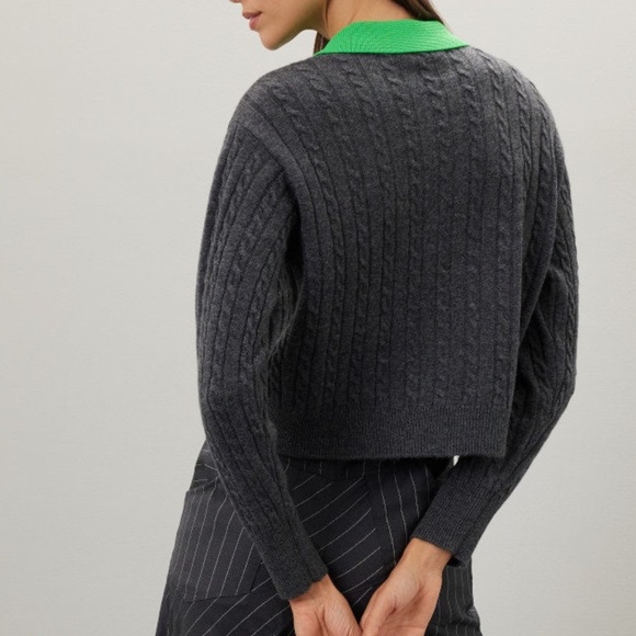 Sandro Reno Sweater with Green Contrast Collar, Sandro 0 FR/US 2 - Picture 4 of 10
